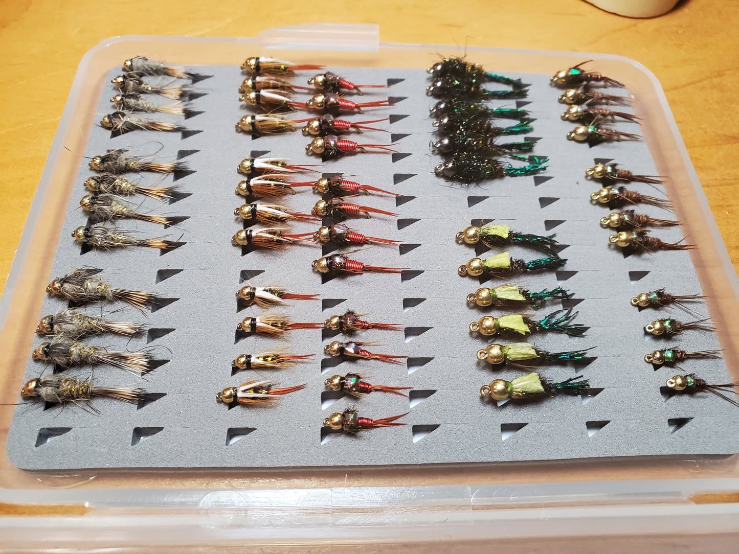 66 Bead Head Nymph Trout Flies in fly Box, Trout Fly Assortment, Nymph Selection