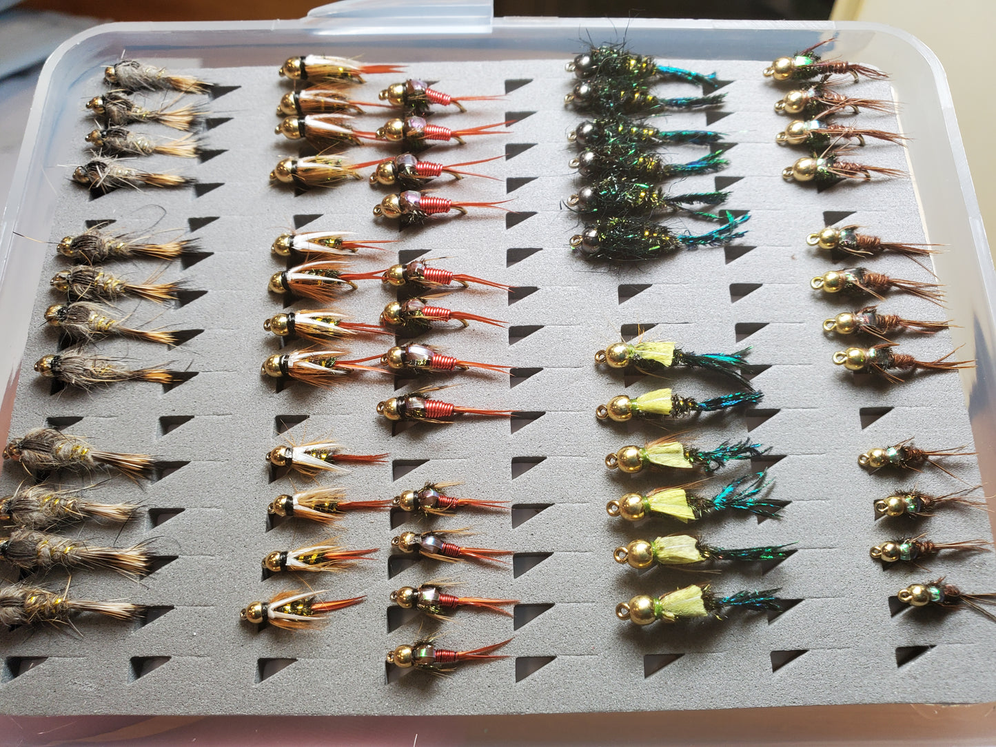 66 Bead Head Nymph Trout Flies in fly Box, Trout Fly Assortment, Nymph Selection