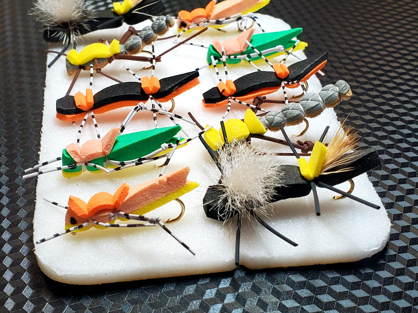 Foam Hopper Selection 10 Flies, 10 Hopper Flies, Grass hopper fly, Hopper / Terrestrial selection