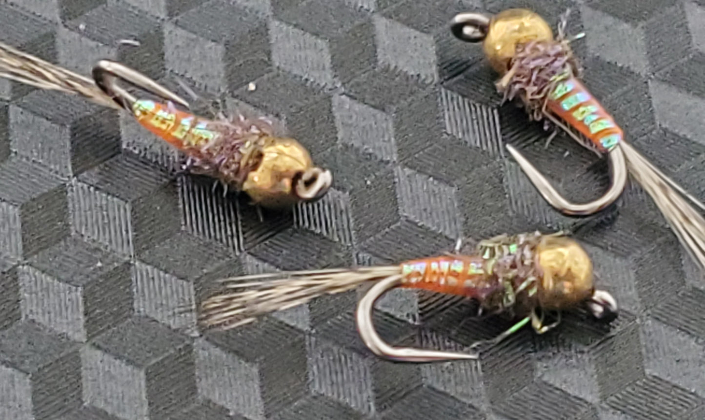 Tungsten Bead Perdigon Nymph, Tungsten Perdigon Nymph, Perdigon Nymph Orange Body