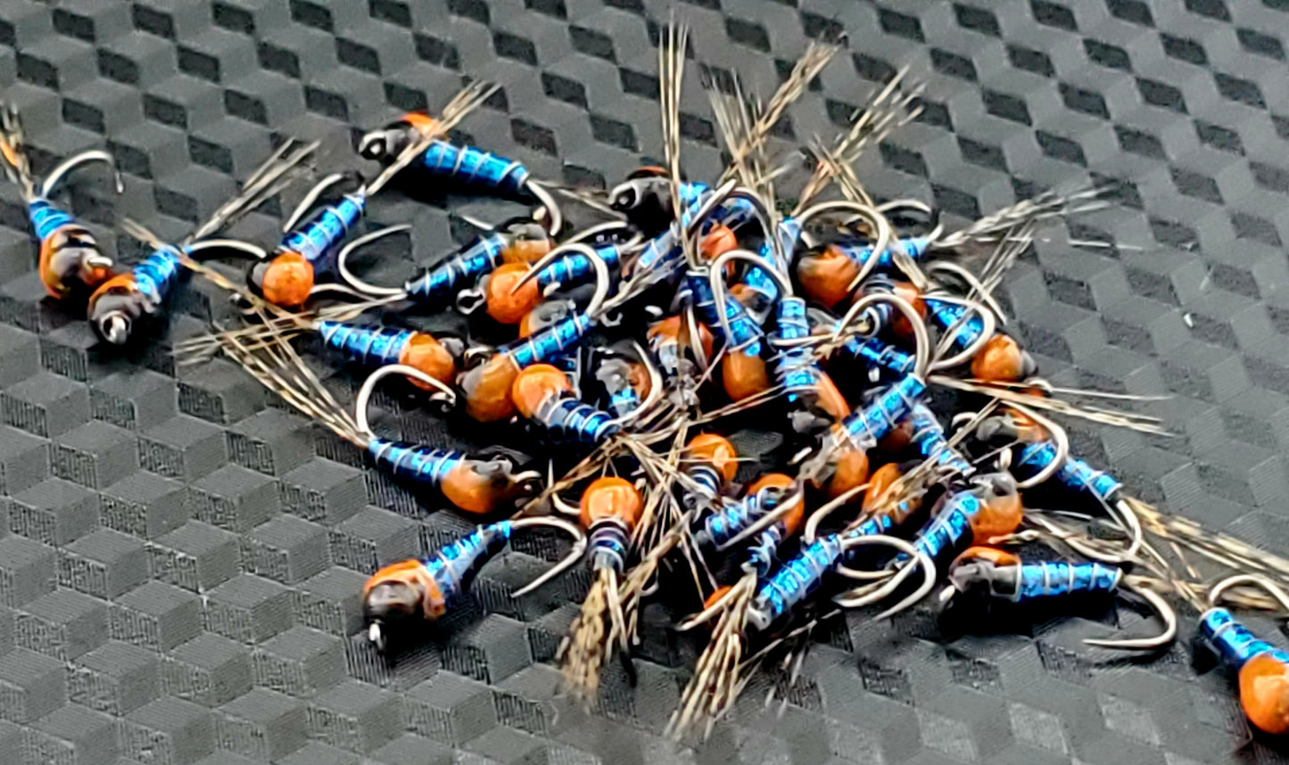 Tungsten Bead Perdigon Nymph, Tungsten Perdigon Nymph, Perdigon Nymph Blue Hot Spot