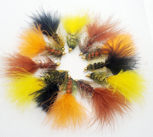 Bead Head Wooly Bugger, 12 Bead Head Wooly Buggers, Wooly Bugger Mixed Dozen #8