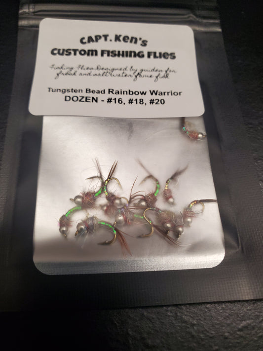 DOZEN Tungsten Rainbow Warrior Selection, Rainbow Warrior Nymph, Tungsten Bead Nymph #16- #20