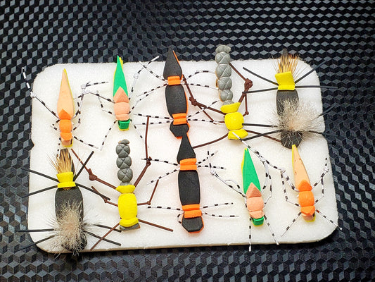 Foam Hopper Selection 10 Flies, 10 Hopper Flies, Grass hopper fly, Hopper / Terrestrial selection
