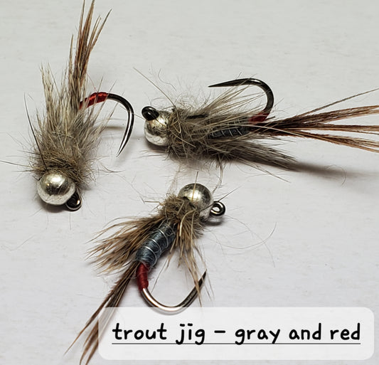 Trout Jig, Tungsten Bead Head Trout Jig, Trout Jig Nymph, Bead Head Nymph, Trout Jig Gray and Red