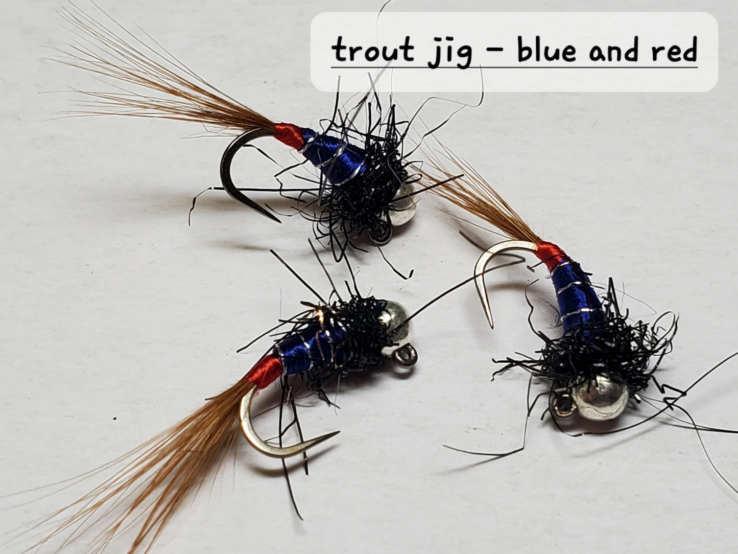 Trout Jig, Tungsten Bead Head Trout Jig, Trout Jig Nymph, Bead Head Nymph, Trout Jig Black and Blue Red Tag