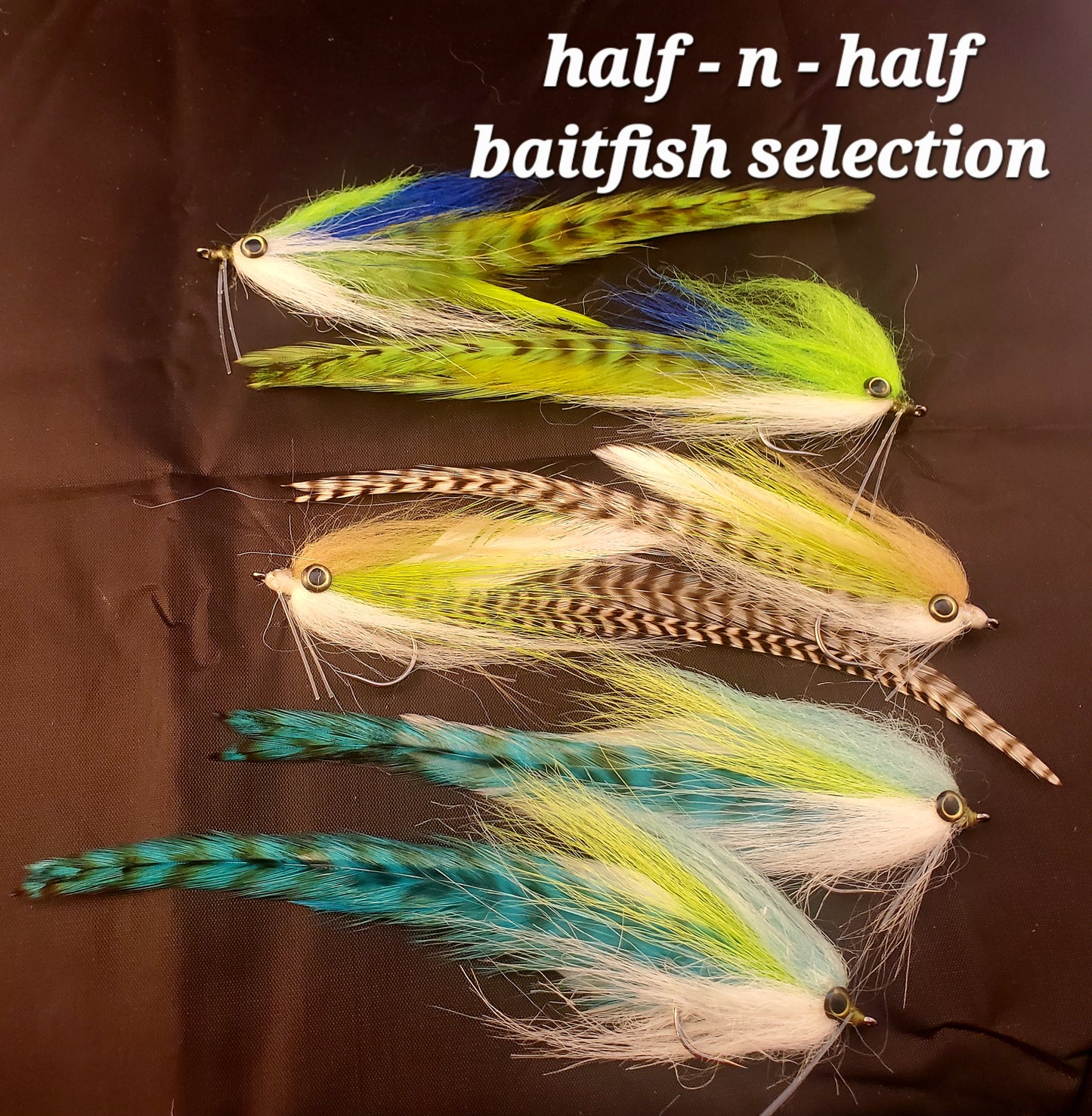 6 Predator Fly Selection, Salt Water Baitfish, Half and Half Predator Fly, Salt Water Streamer