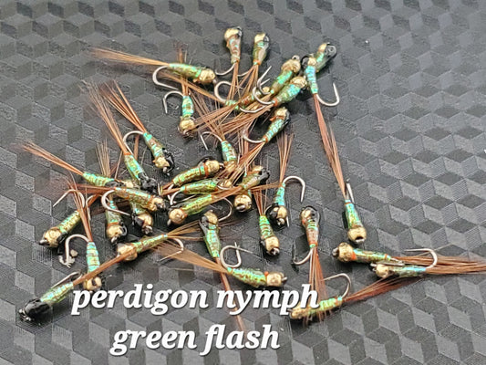 Tungsten Bead Perdigon Nymph, Tungsten Perdigon Nymph, Perdigon Nymph Green Flash