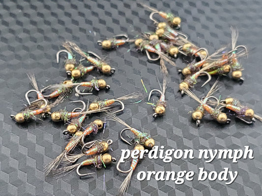 Tungsten Bead Perdigon Nymph, Tungsten Perdigon Nymph, Perdigon Nymph Orange Body