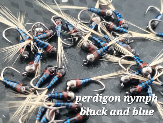 Tungsten Bead Perdigon Nymph, Tungsten Perdigon Nymph, Perdigon Nymph Black and Blue
